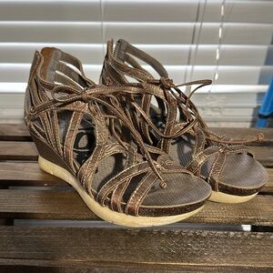 Brown Strappy Wedge Sandals